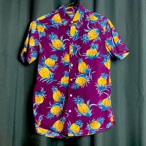 Bonobos Slim Fit Riviera Shirt Size Small in Maroon with Pineapple Print